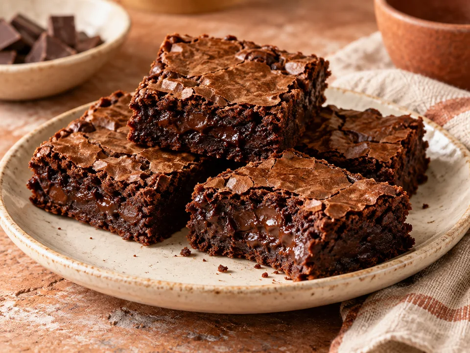 Fotografía ilustrativa de cuadrados de brownie