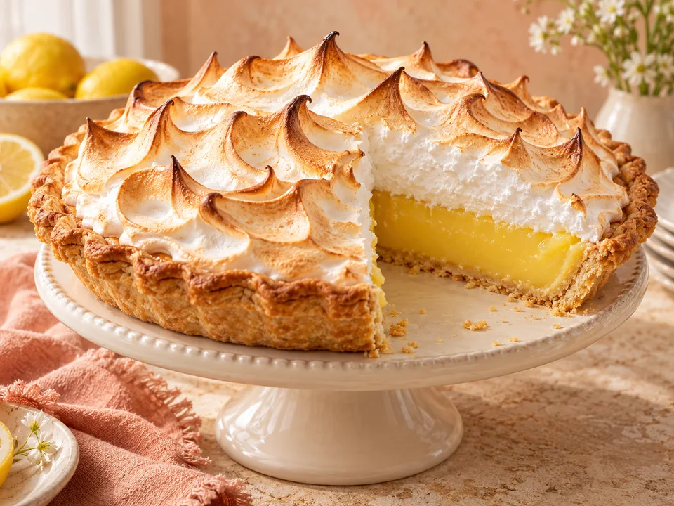 Fotografía ilustrativa de lemon pie con merengue